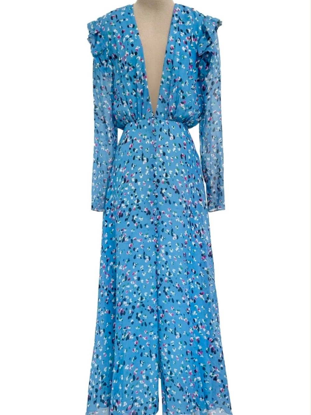 Carolina Herrera 2018 Resort Dress Blue Flowers retail $2890